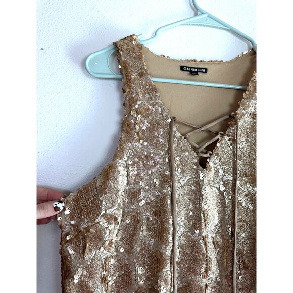 Gianni Bini Gold Sparkle Sequin Shift Dress size Large - Picture 5 of 9